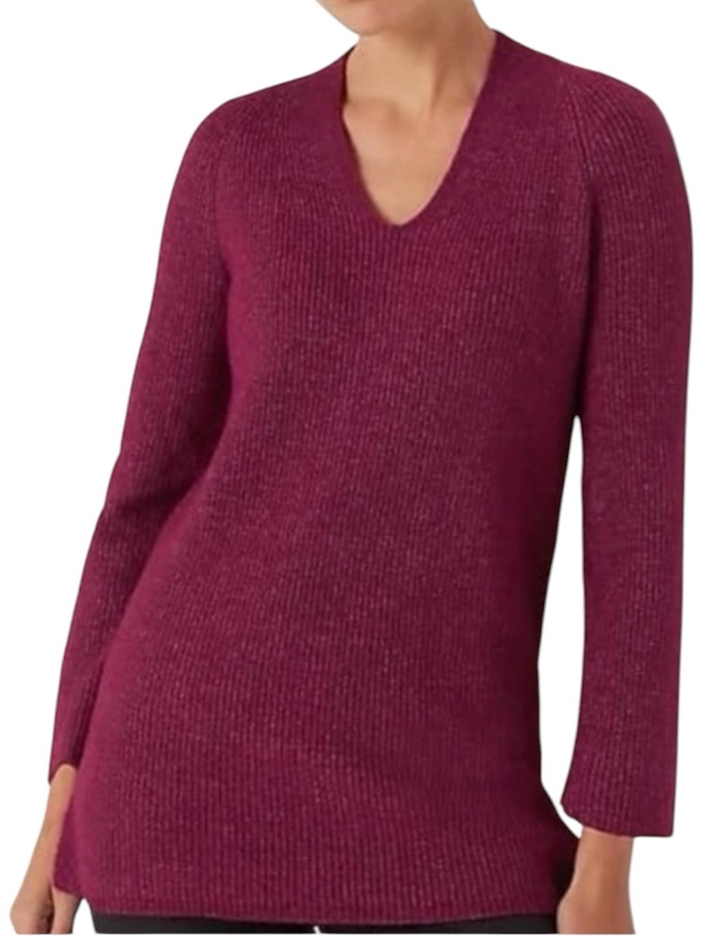 J. Jill Ribbed Textured Vneck Tunic Sweater Elderberry Size Medium NWT